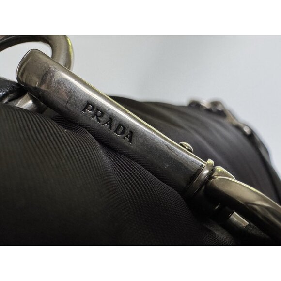 Prada Tessuto Etiquette Bag Nylon Leather Studded Crossbody Shoulder Flap - Picture 8 of 16